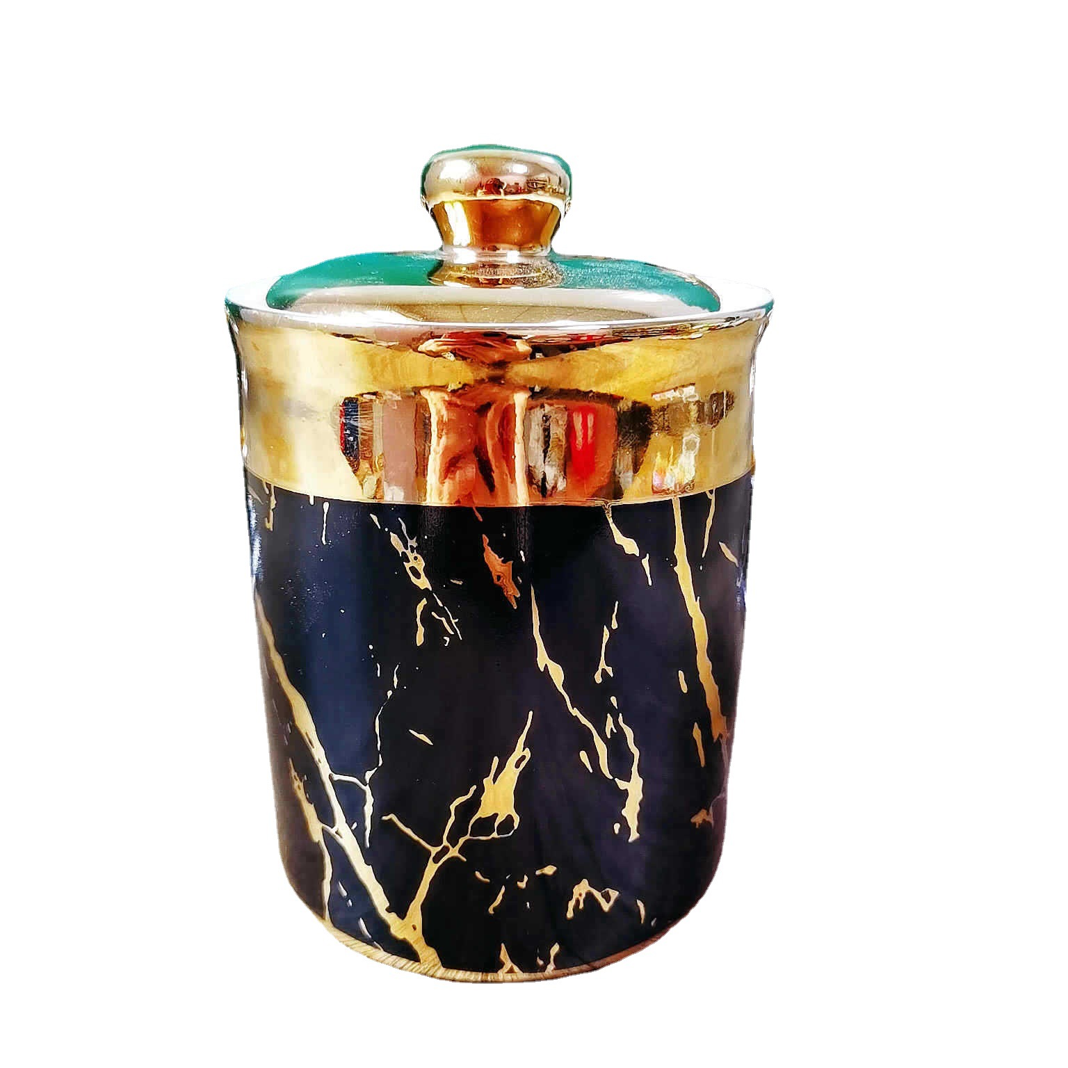 Exportar cocina sellado tarro Medio Oriente árabe galvanoplastia cerámica condimento tarro café tarro con marco de hierro de doble capa