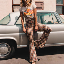 22速卖通跨境外贸女装爆款喇叭裤高腰修身裤子印花阔腿裤