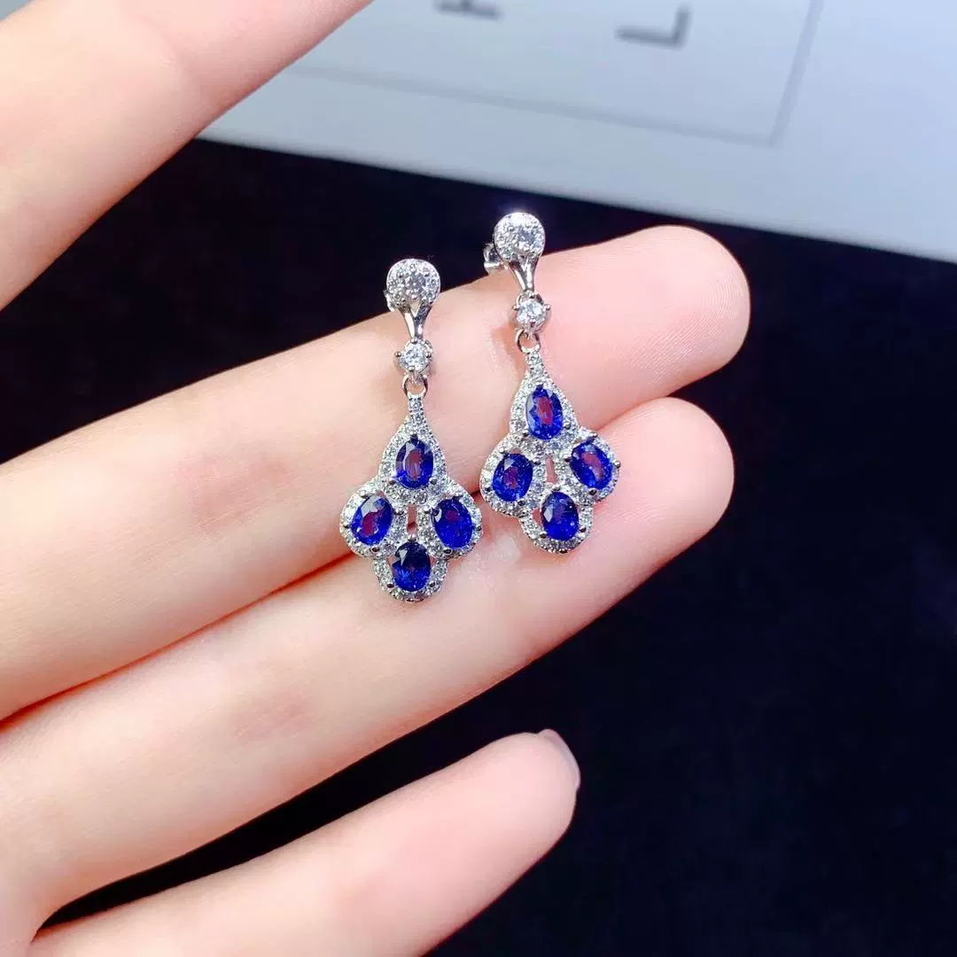 Серьги с натуральным сапфиром, стерлинговое серебро 925 пробы, инкрустированные модные доступные роскошные изысканные нишевые высококачественные цветные серьги-сокровища оптом