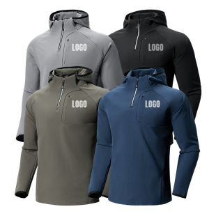 Cross-Border New Men's Hooded Long-Sleeved Casual Pocket Jacket Outdoor Sports Windproof Top Zipper Sweatshirt Spring and Autumn
