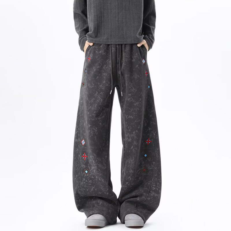 American-Style Tie-Dye Embroidered Curved Hem Sweatpants for Men, Heavyweight Relaxed Fit Straight-Leg Slimming Flared Sports Pants American-Style Tie-Dye Embroidered Curved Hem Sweatpants for Men, Heavyweight Relaxed Fit Straight-Leg Slimming Flared Sports Pants