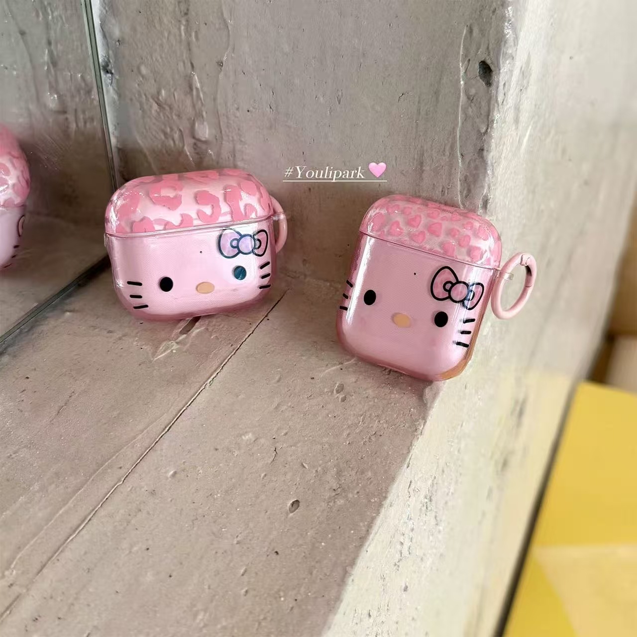 Corazón encantador de niña leopardo arco gato Airpods 1 / 2 generación Apple inalámbrico Bluetooth auriculares cubierta 34