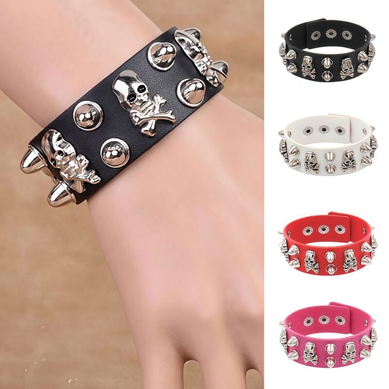 Eco-Friendly Pu Leather Fashion Retro Multi-Layer Wide Leather Bracelet with Personality and Bold Skull Rivets Punk Hip-Hop Bracelet Jewelry Eco-Friendly Pu Leather Fashion Retro Multi-Layer Wide Leather Bracelet with Personality and Bold Skull Rivets Punk Hip-Hop Bracelet Jewelry
