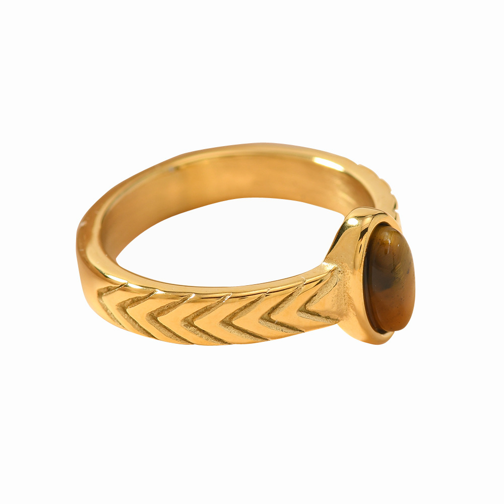 Diseño transfronterizo, fundición ovalada, piedra natural, anillo de acero de titanio, hermosa moda, joyería de acero inoxidable chapada en oro de 18k image 5