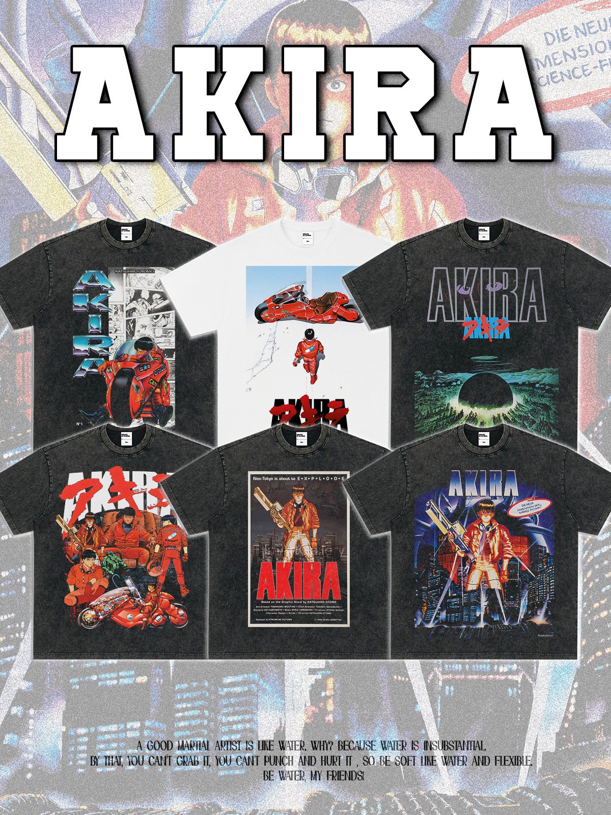 アキーラAKIRAアメリカレトロアニメ半袖tシャツ男性クロスボーダーヴィンテージ重ポンド水洗いして古いです。