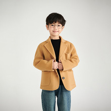 2024男女童新款小西装羊毛呢外套厚实休闲复古时尚羊毛双面呢大衣