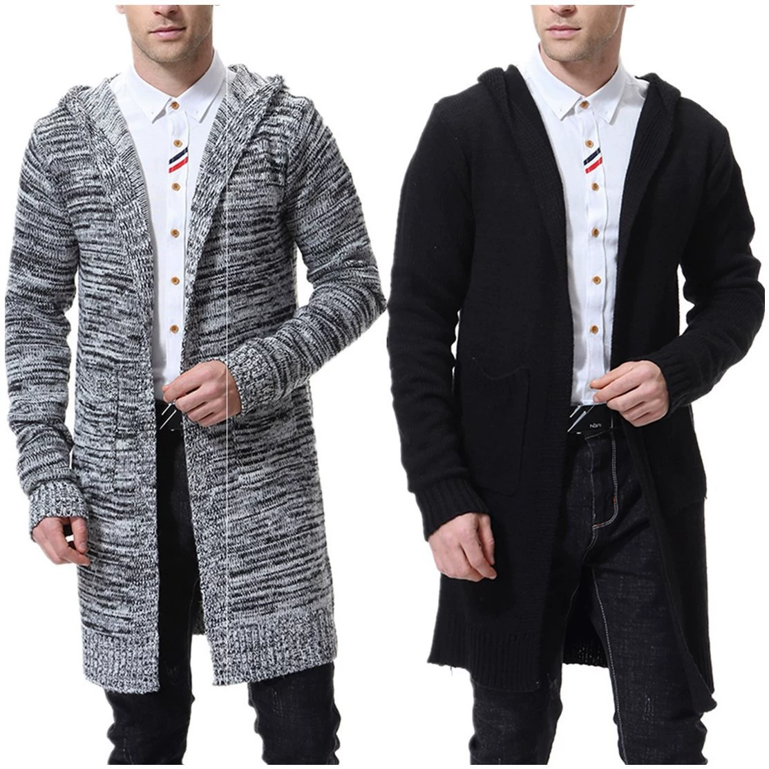 Худи, вязанный кардиган, модный свитер, длинное пальто, (跨境交易), AliExpress, утолщенный, средняя длина