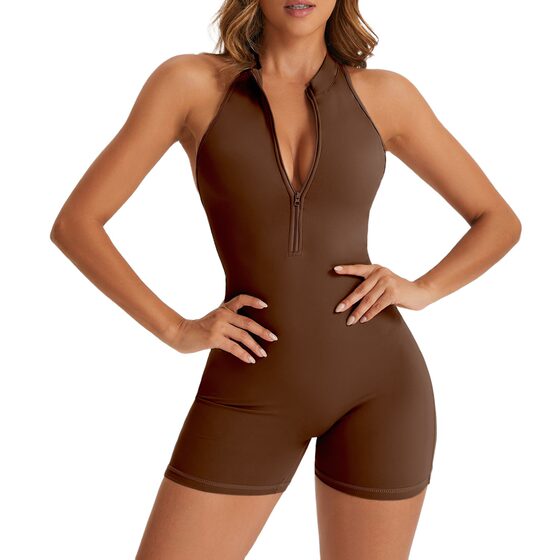Xiyin tk Sports Beauty Back Yoga Suit suit jumpsuit zipper nude tight jumpsuit fitness suit women's summer