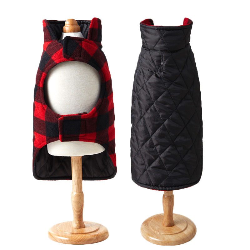 Ropa navideña para mascotas, chaleco a cuadros de doble cara, chaleco para perros de lana polar a prueba de viento e impermeable, chaleco para perros al por mayor image 3