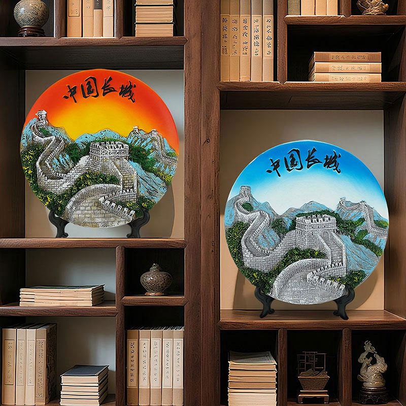  Ready-Made  Chinese Great Wall Hanging Plate Ornaments Can Be Hung on the Stand, Resin Great Wall Tourist Souvenirs Collection Decoration