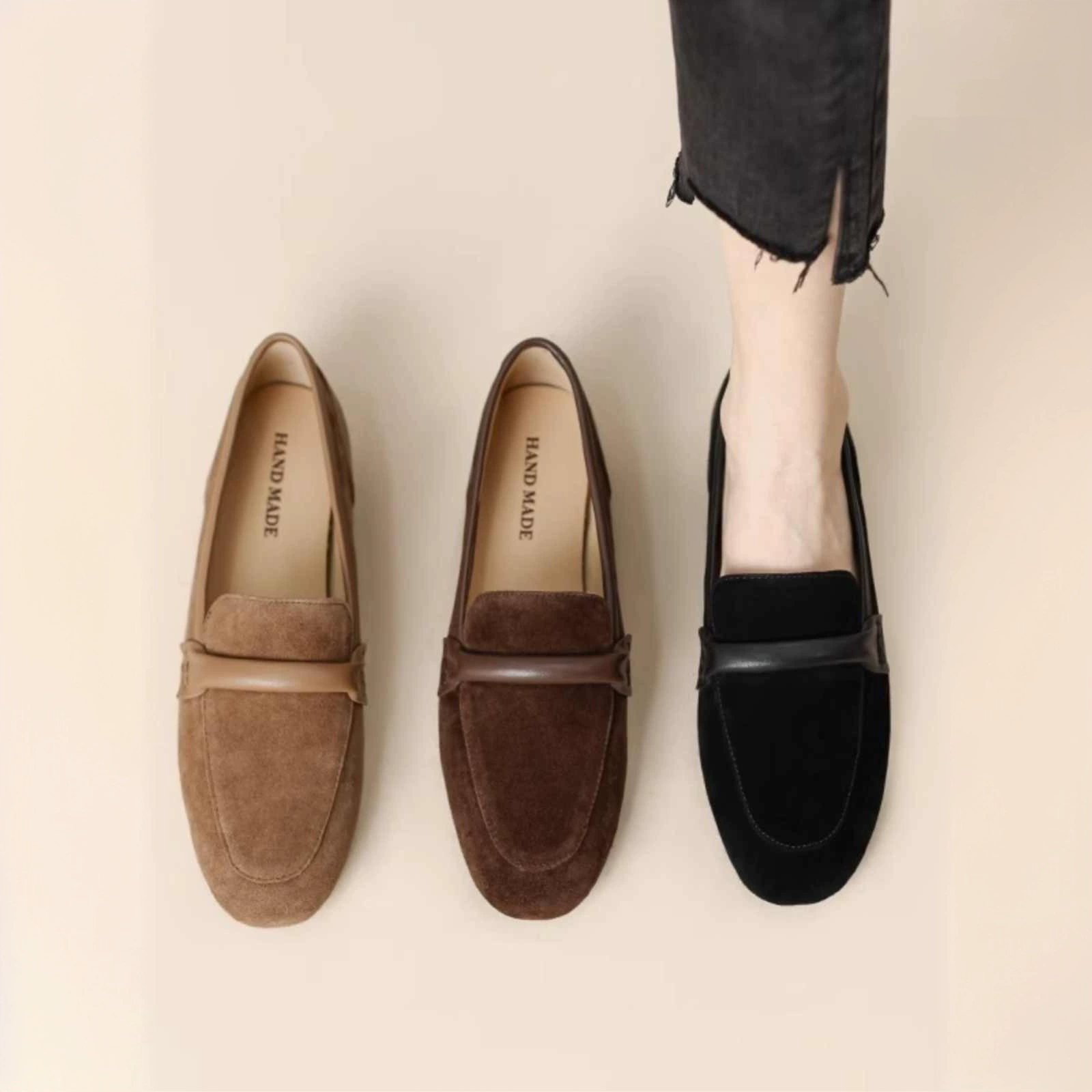 [Готовый товар] 979 Мягкие кожаные французские ретро-лоферы на плоской подошве для женщин, новинка весны и осени 2025 года, британский стиль, мягкая кожа