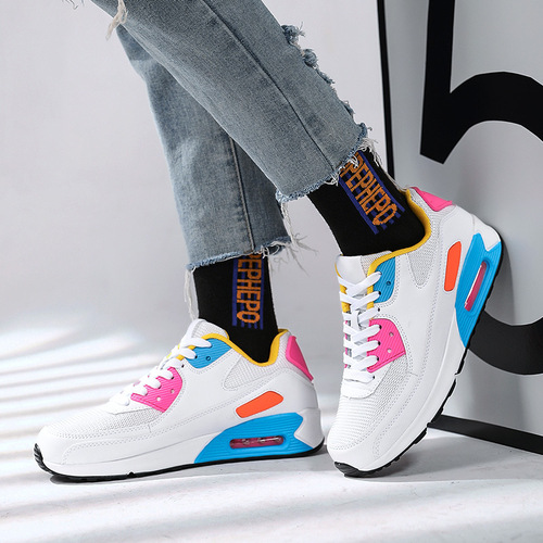 Couple air cushion sneakers for men and women cross-border large size lightweight casual shoes color matching trendy mesh breathable running shoes