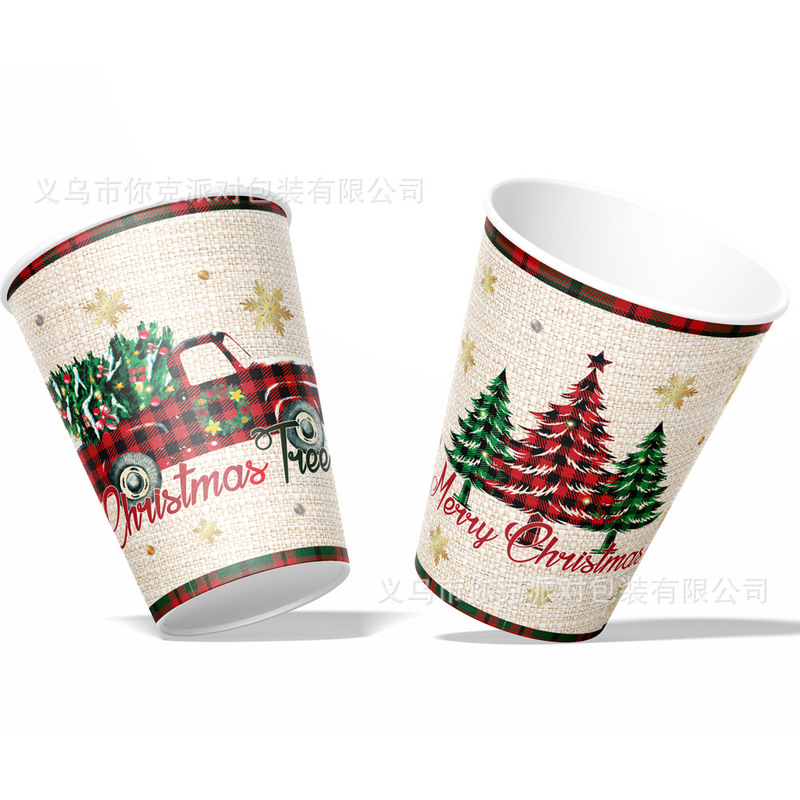 英倫格子クリスマスパーティー紙皿使い捨て紙コップティッシュテーブルクロス祝日パーティー食器クリスマスツリー|undefined