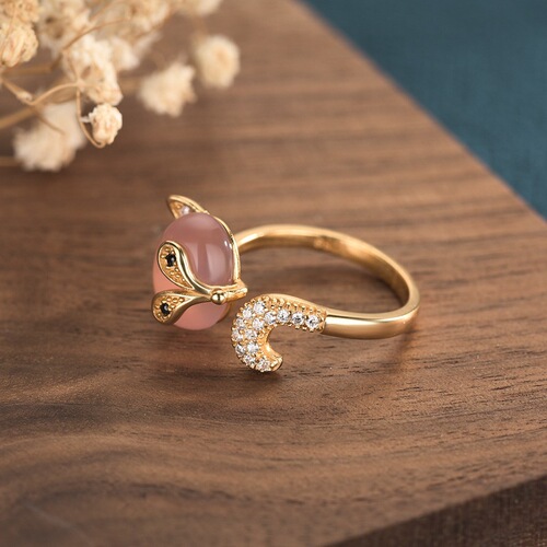 Creative design fox inlaid natural chalcedony ring niche design light luxury fashionable index finger trendy hand jewelry