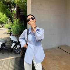 pusumede白色长袖衬衫女春季新款韩系宽松休闲衬衣设计感小众上衣