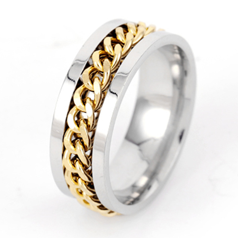 Joyería de acero Titanium vendedora caliente transfronteriza fabricante masculino del anillo esmerilado hueco del acero inoxidable del estilo europeo y americano de la cadena giratoria