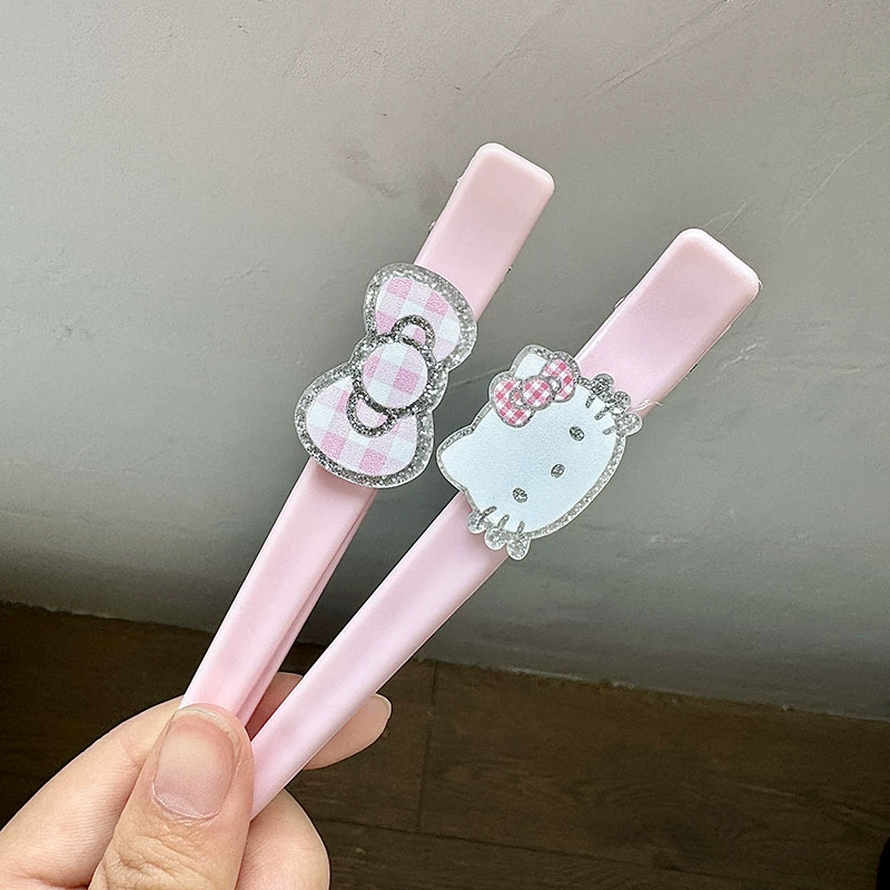 Заколка для волос в стиле Hello Kitty, корейский милый клип для челки, розовый бантик