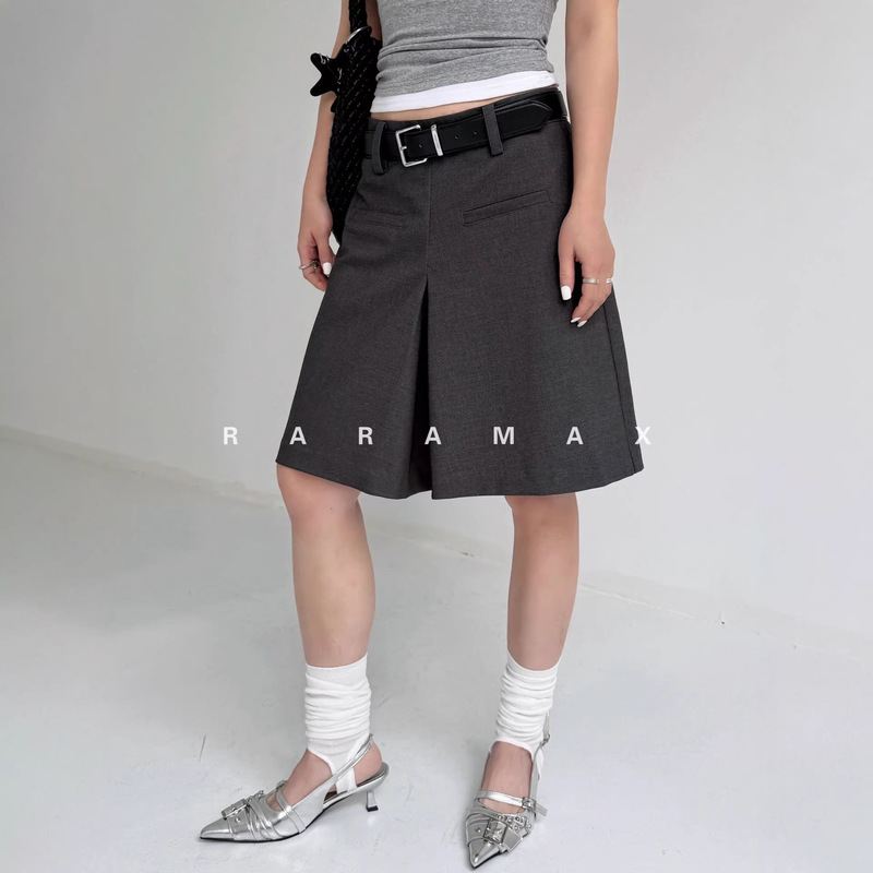 Tencel Wool Blend~Retro Ultra-Low Waist~Slimming Hip-Covering A-Line 5-Point Suit Pants/Skirt