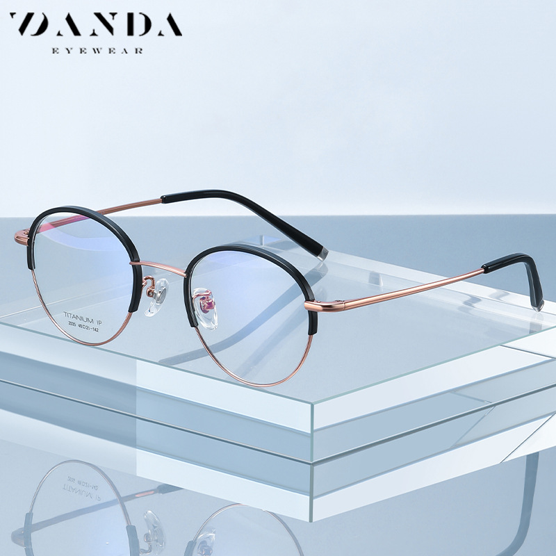 Fábrica nuevo marco de gafas de titanio puro marco redondo de las mujeres gafas lisas retro YJ2035 de dos colores Chapado en IP miopía gafas marco