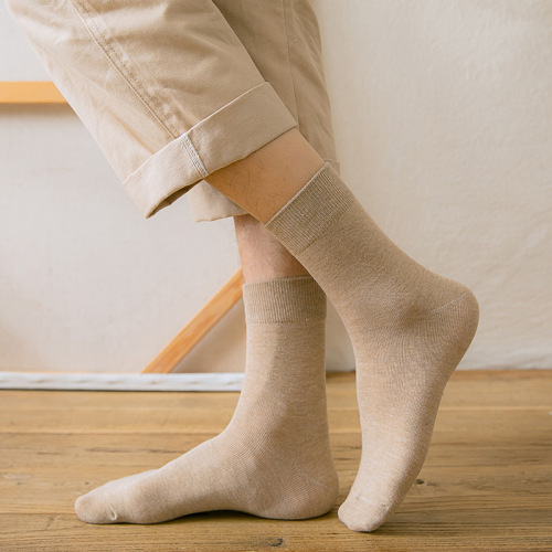 21 autumn and winter new socks men's mid-calf socks solid color flat men's cotton casual and comfortable business socks manufacturer wholesale