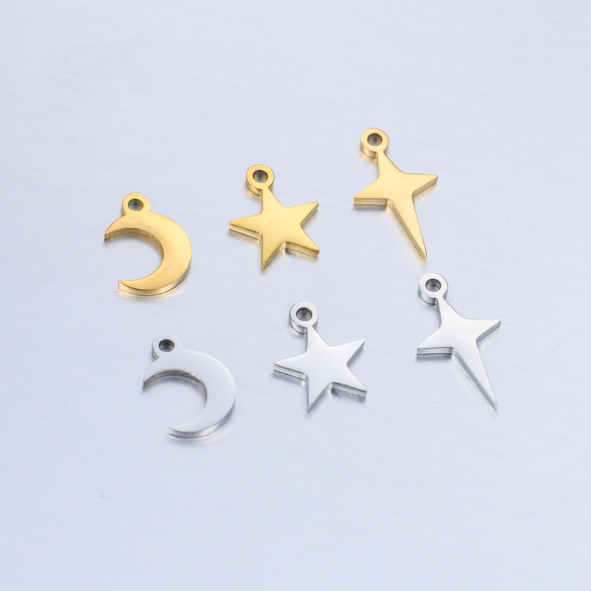 8g Weight Pendant Jewelry Making Type DIY Jewelry Accessories Classification 5 PCS/Package Quantity 304 Stainless Steel Material Star, Moon Pattern Plating Design Sweet Style 5 PCS/Package 304 Stainless Steel Star Moon Pendant 3