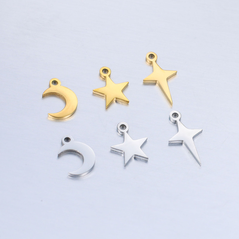 Mirror polished stainless steel star Moon small pendant DIY personality simple bracelet necklace accessories