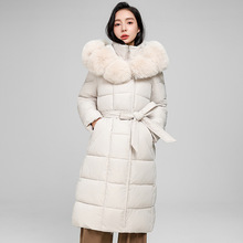 2025年冬中长款连帽大毛领羽绒棉服女外套新款带腰带保暖棉衣棉袄