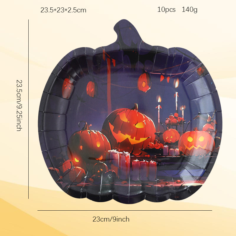 新しいクロスボーダーハロウィンパーティー紙皿ハロウィン装飾テーマゴースト使い捨て紙皿カボチャディナープレート|undefined