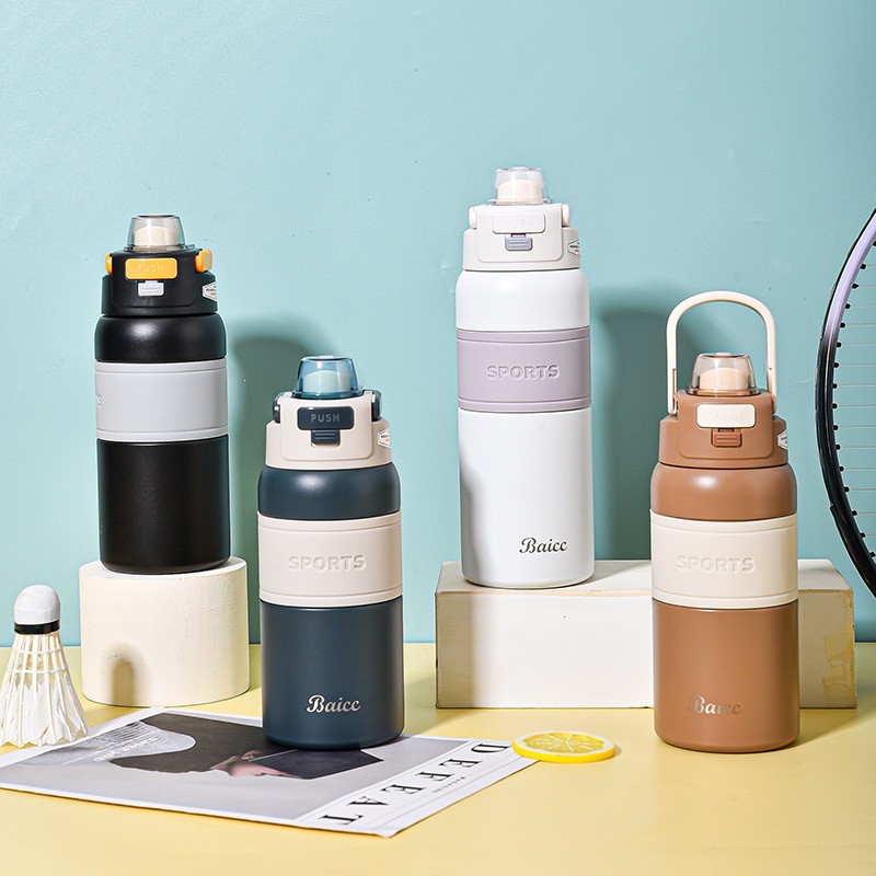 Tazas deportivas de doble boca creativas portátiles de acero inoxidable para hombres y mujeres, hervidor deportivo de gran capacidad para estudiantes