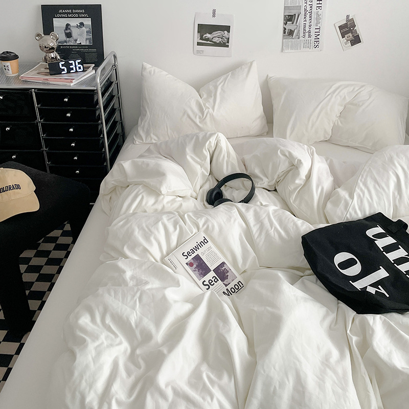 2024 nueva serie de cuatro piezas de mezcla y combinación de color sólido de algodón lavado de peso alto