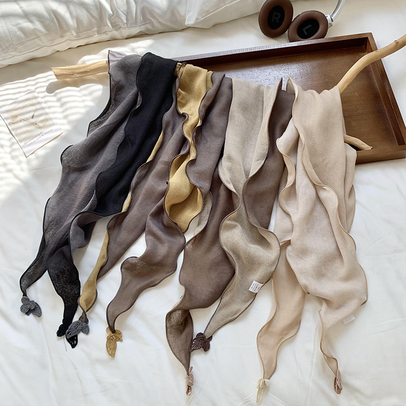 Soporte para bufandas personalizadas bufandas de seda mujeres moda coreana versátil decoración de algodón y lino de color sólido bufandas de seda correa de pelo