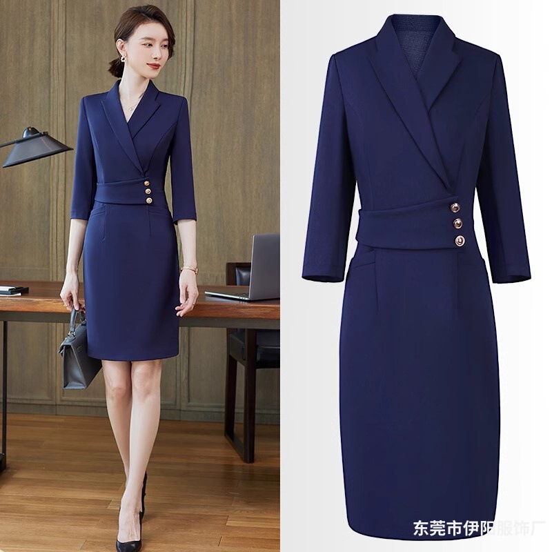 Senior Professional dress Female navy blue Temperament dress Jewelry Store Sales Department Hotel Reception Tooling