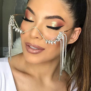 European and American cross-border popular face accessories Music Festival ball tassel glasses frame water drop-shaped rhinestone accessories frame