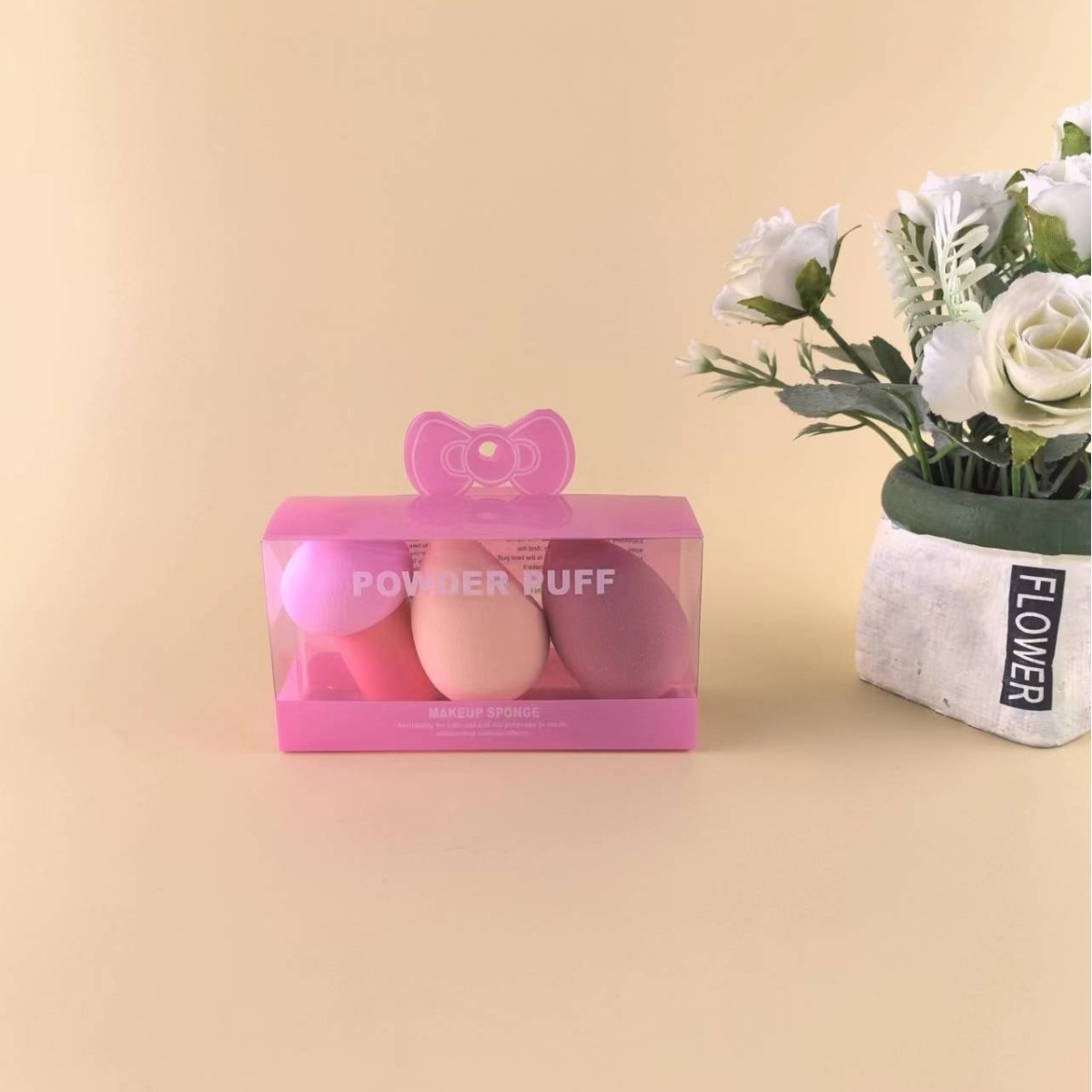 Maquillaje de belleza transfronterizo al por mayor, huevo de maquillaje, maquillaje de doble uso, maquillaje de doble uso húmedo y seco, conjunto de calabaza de corte oblicuo con gotas de agua