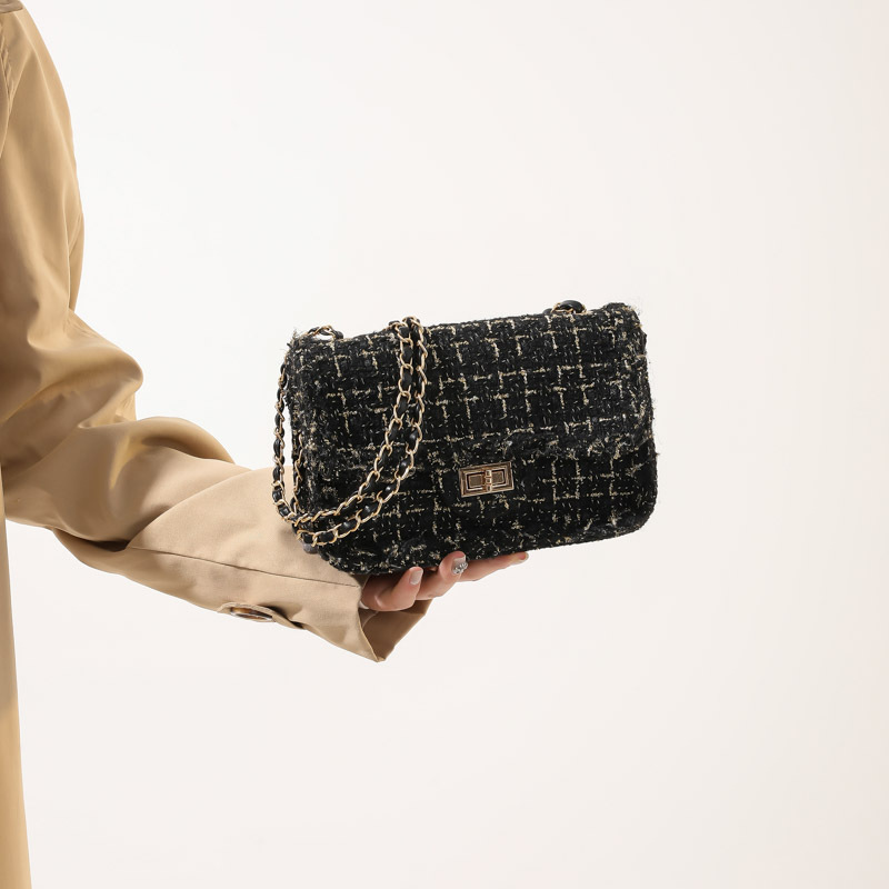 Otoño e Invierno lana bolsa de color de contraste para las mujeres 2023 nueva moda casual Plaid moda cadena pequeña bolsa cuadrada simple bolsa de hombro