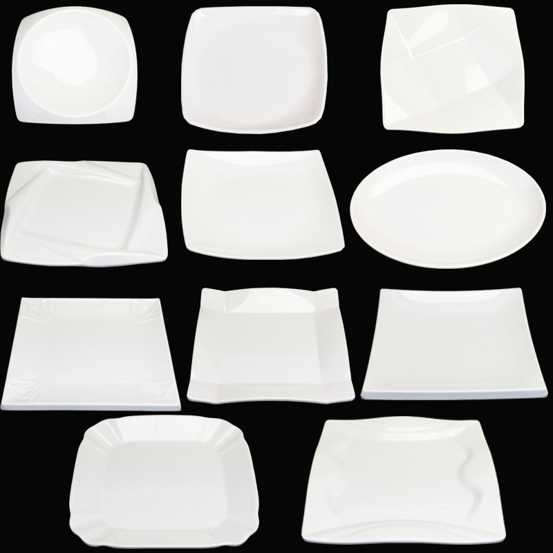 A5 white thick melamine rice plate square irregular steak dish square rocker plate fast food cooking plate