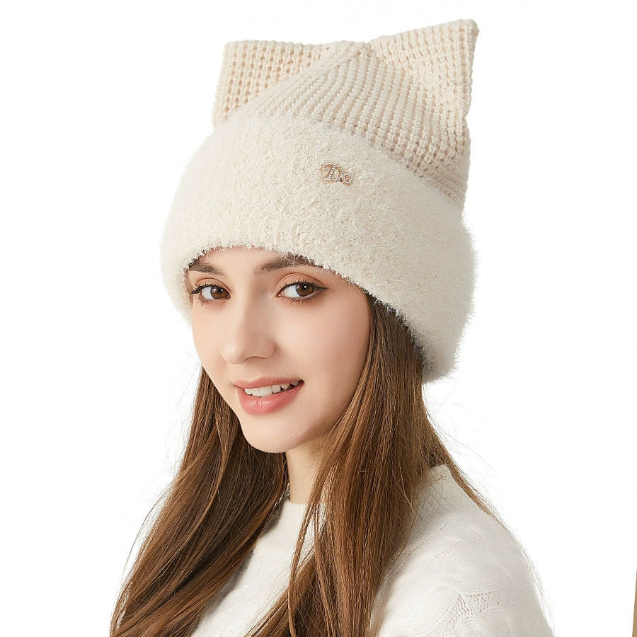 Winter cute colored woolen knitted hat, increased thickness