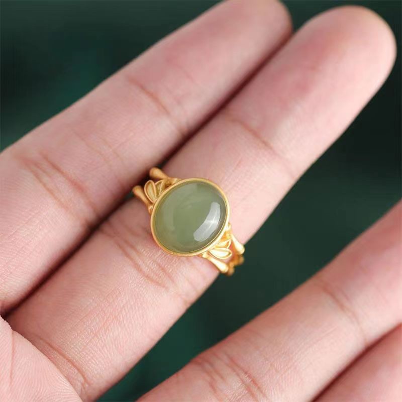 Hetian Jade Oval Bamboo Ring Vintage Open Adjustable Designer Ring_voghion.com