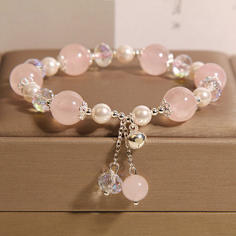 Pulsera de cristal rosa natural para mujer