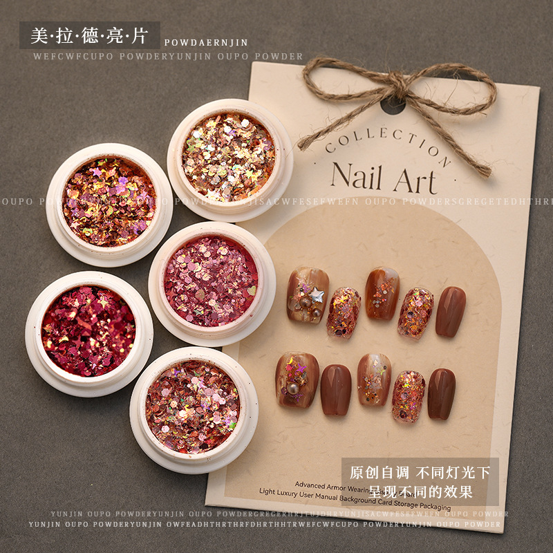 Maillard nail sequins glitter jewelry flash ultra-thin polarized opal pink autumn and winter popular white nail decoration