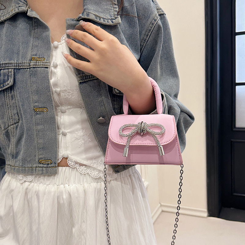 Ins niche French textured bag female 2024 new bow small square bag stylish shoulder messenger bag_voghion.com