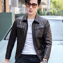 2025新款真皮皮衣男头层绵羊皮编织工艺短款翻领青年帅气夹克外套