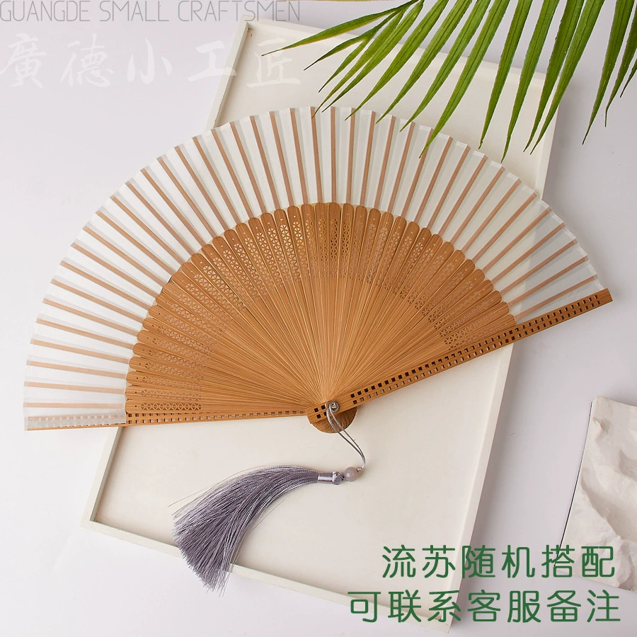 Round Handheld Fan, Chinese Style Hanfu/Cheongsam, Bamboo Ribs with Tassel, Lightweight 0.035 kg