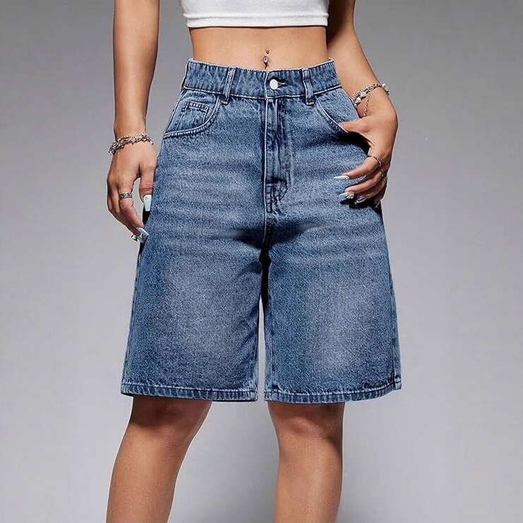 European and American Cross-Border New Products Amazon Temu Trendy Fashion Wide-Leg Pants Casual Mid-Waist Straight-Leg 5-Point Women's Denim