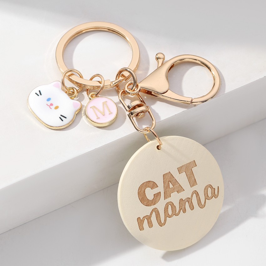 16g Weight Keychain Classification 1 Piece Quantity Casual, Holiday, Daily Occasion Wood Material Mother'S Day Festival Letter, Cat Pattern Unisex Gender Cute Style 1 Piece Letter Cat Keychain Wood Mother'S Day Unisex Cute Keychain 4