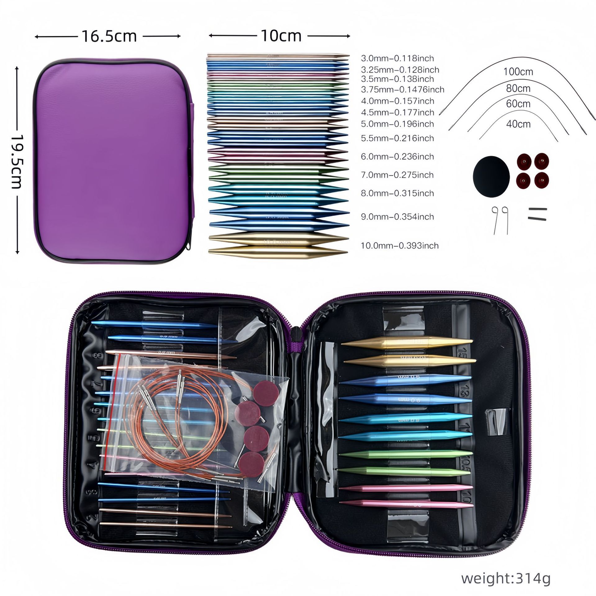 El conjunto de aguja de anillo desmontable cambia la cuerda colorida varilla de tejido aguja alargada pu herramienta de tejido carbonizada aguja de bambú anillo