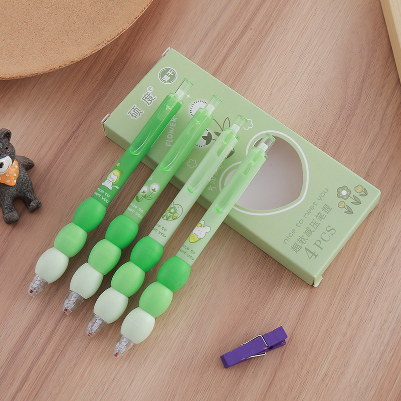 Cubierta de agarre suave empalmada pluma de prensa de alto valor 4 bolígrafos de góner en caja Student ST Head Cepillo de secado rápido pluma al por mayor