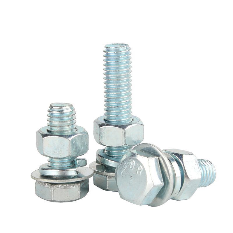 8.8 Grado galvanizado tuerca de tornillo hexagonal con arandela cojín elástico plano combinado cabeza hexagonal larga conjunto de perno de tornillo image 6