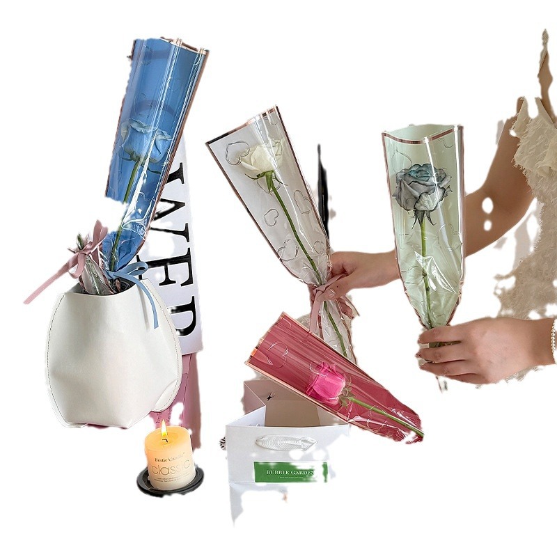 Love Phnom Penh Bolsa individual Bolsa de flores de rosas Bolsa de arreglo floral transparente Papel de embalaje de flores Material de bricolaje hecho a mano Arte floral