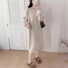2025秋冬新款韩版宽松慵懒风外贸大版针织连衣裙打底内搭毛衣裙子